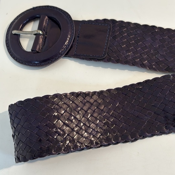 Nine West vintage eggplant purple 100% leather  weaved belt size large - Picture 9 of 11